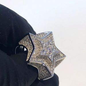 Solid 925 silver lab diamond star ring